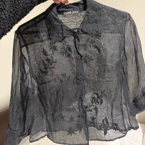 Sheer Black Floral Button-Up Blouse vintage from Nita Isus